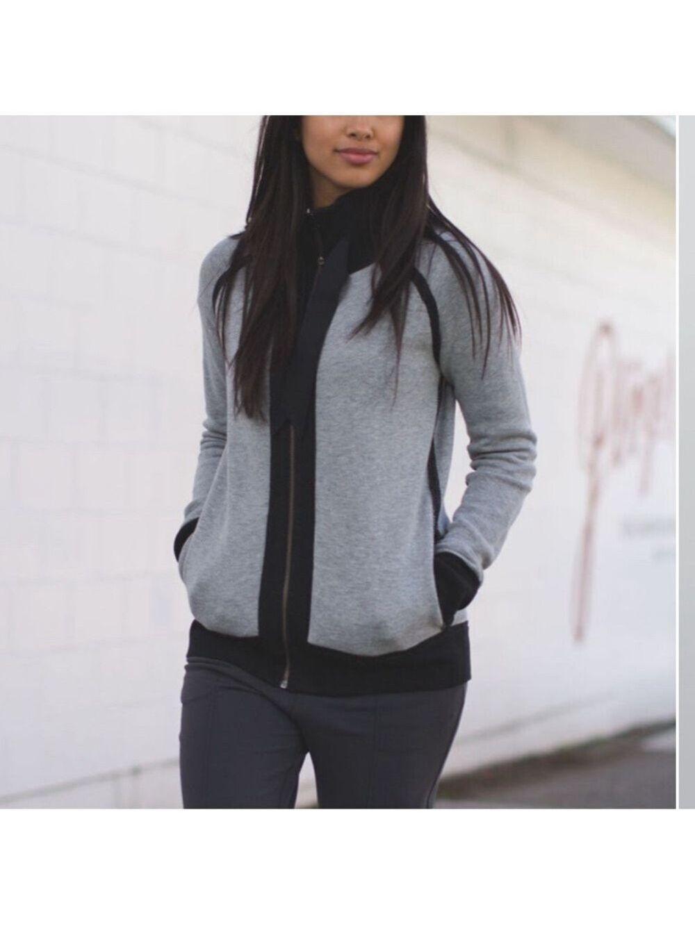 Lululemon Post Savasana Reversible Jacket Black / Heathered Medium Grey SZ 4